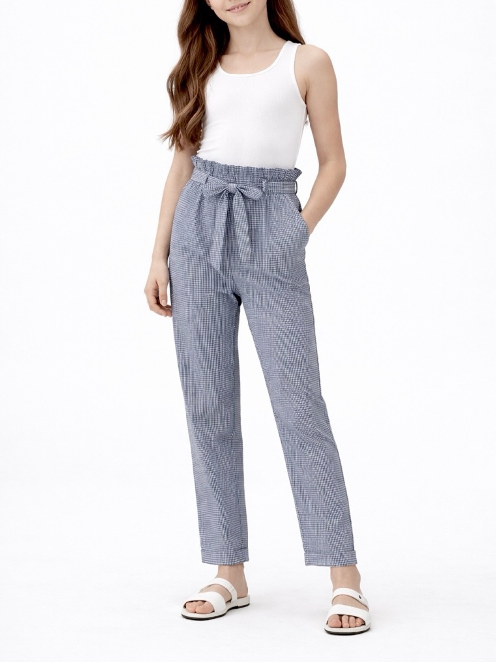 Sienna Sky Paperbag Waist Pants – Girls Junior XS – Black & White Gingham